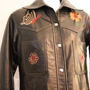 VTG Faux leather boho embroidered jacket sz S/M